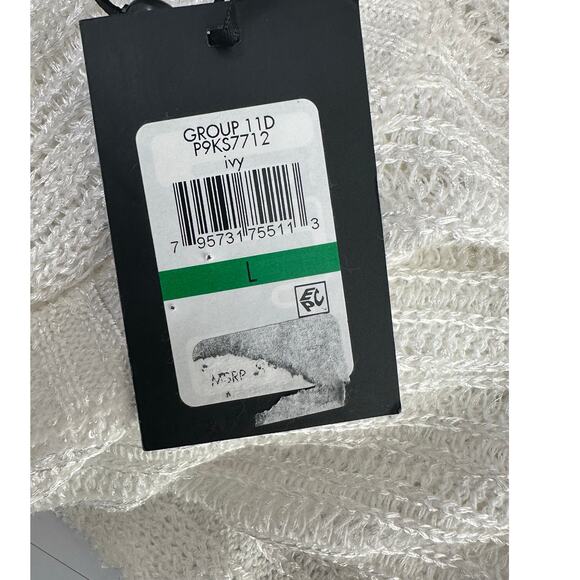 DKNY ivory metallic white crochet long sleeves tunic sweater size Large - Picture 5 of 10